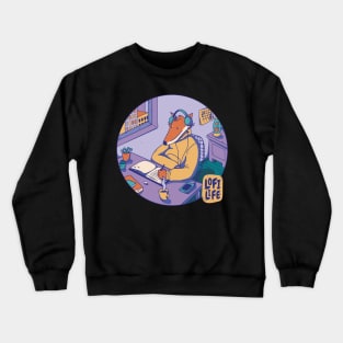 Lo-Fi Life - Fox hears music Crewneck Sweatshirt